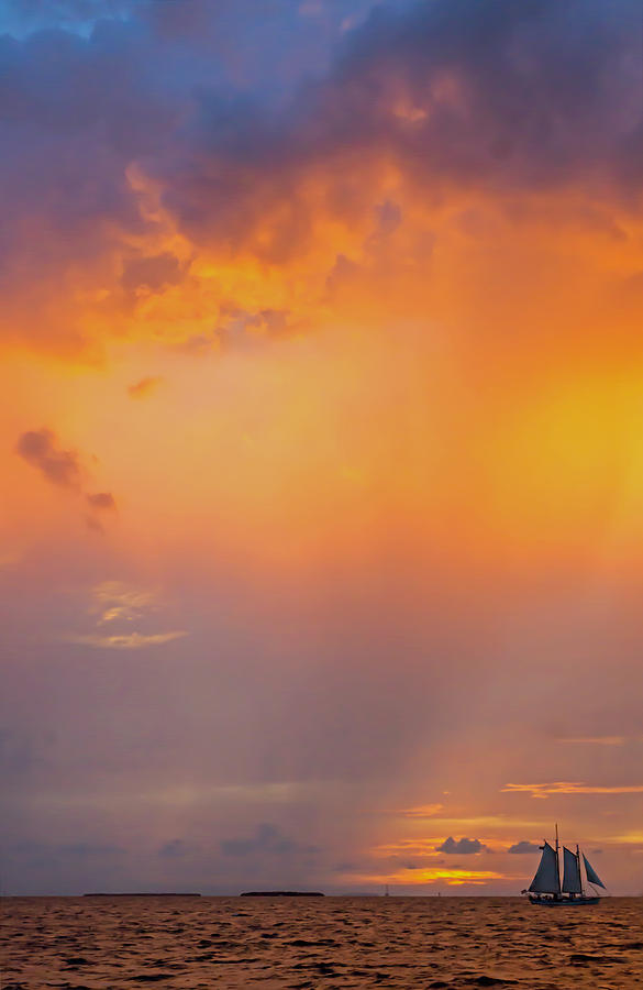 Dramatic Sunset With Sailing Ship Off The Isle Of Key West Florida Photograph