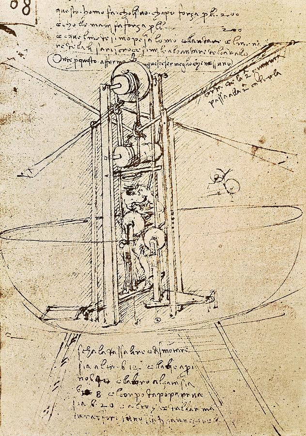 Leonardo Da Vinci Photograph - Drawing By Leonardo Da Vinci.. Flying by Everett