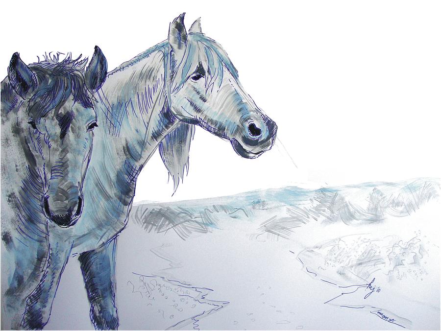 Drawing Horses Painting by Mike Jory