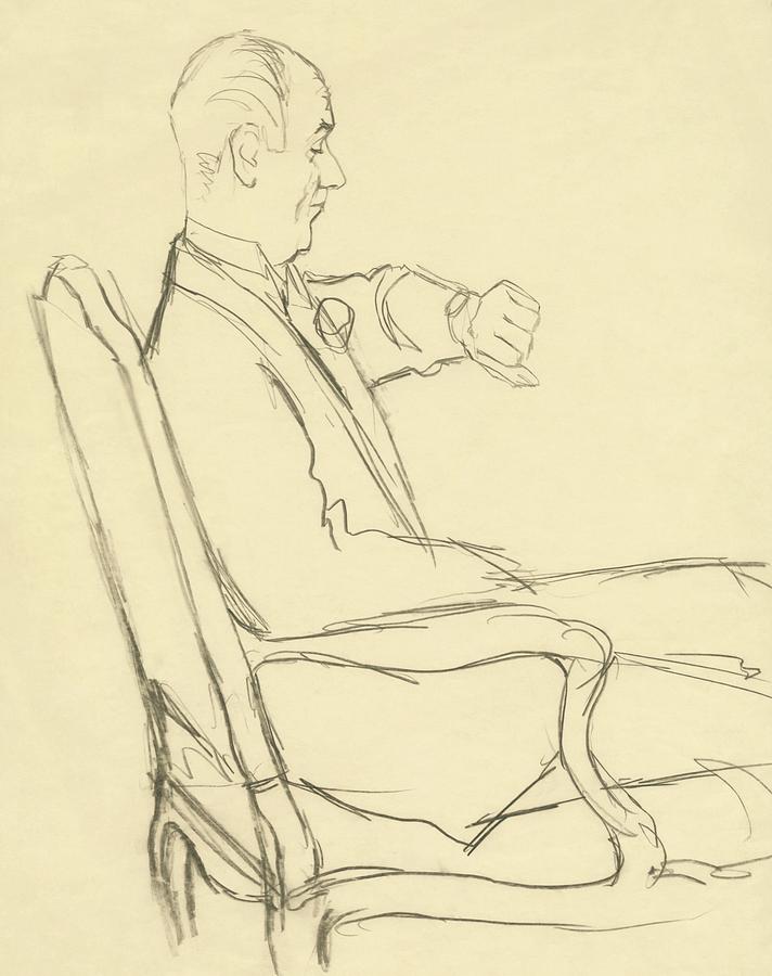Drawing Of Man Looking At His Watch Digital Art by Carl Oscar August Erickson