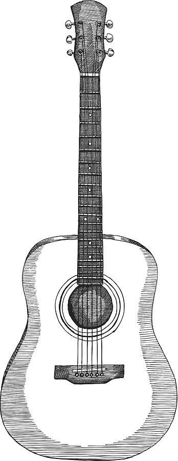 Drawing of an acoustic guitar in black and white Drawing by Mecaleha