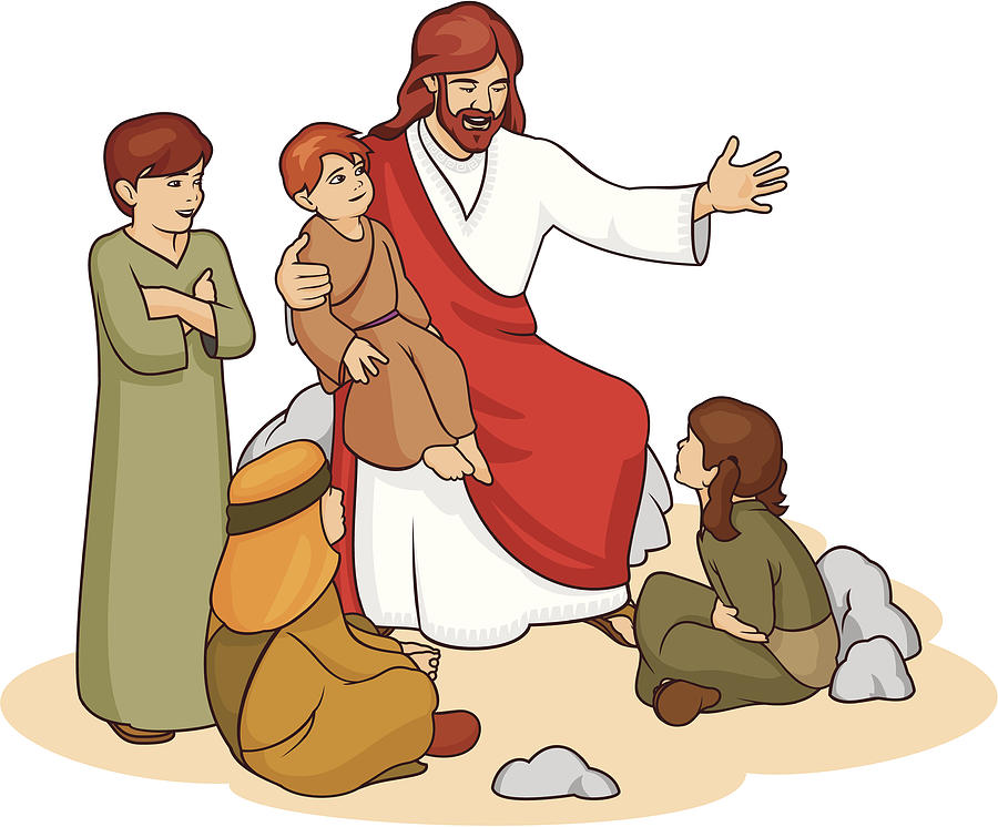 Drawing of Jesus and children telling them a story Drawing by Jameslee1
