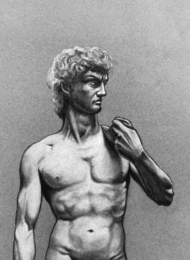 Michelangelo's David Drawing - Drawing of Michelangelos David by David Clode