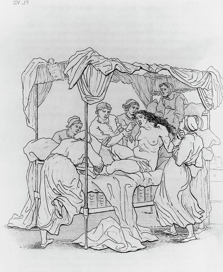 Asylum Photograph - Drawing Of Nurses Restraining An Epileptic by National Library Of Medicine/science Photo Library