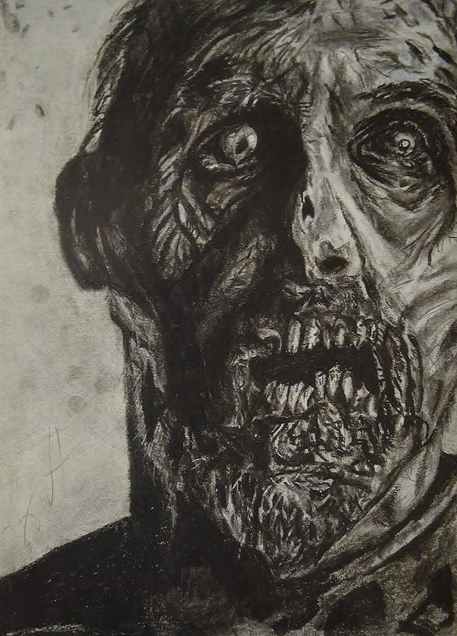 Portrait Drawing - Drawing of The Walking Dead zombie by Tony Orcutt