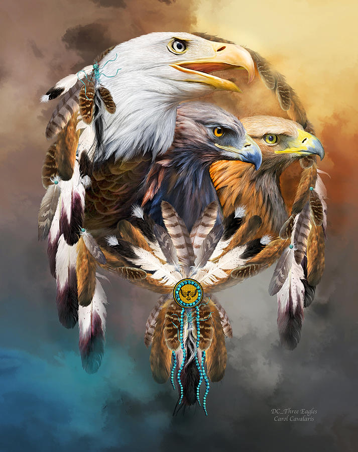Eagle Mixed Media - Dream Catcher - Three Eagles by Carol Cavalaris