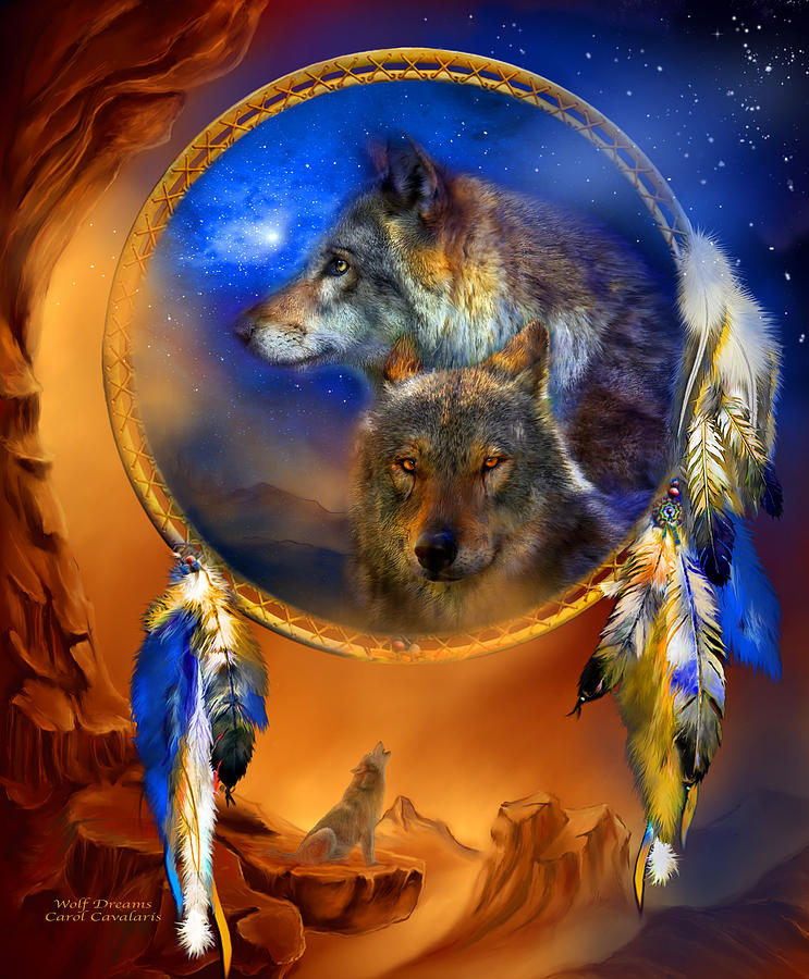 Wolves Painting - Dream Catcher - Wolf Dreams by Carol Cavalaris