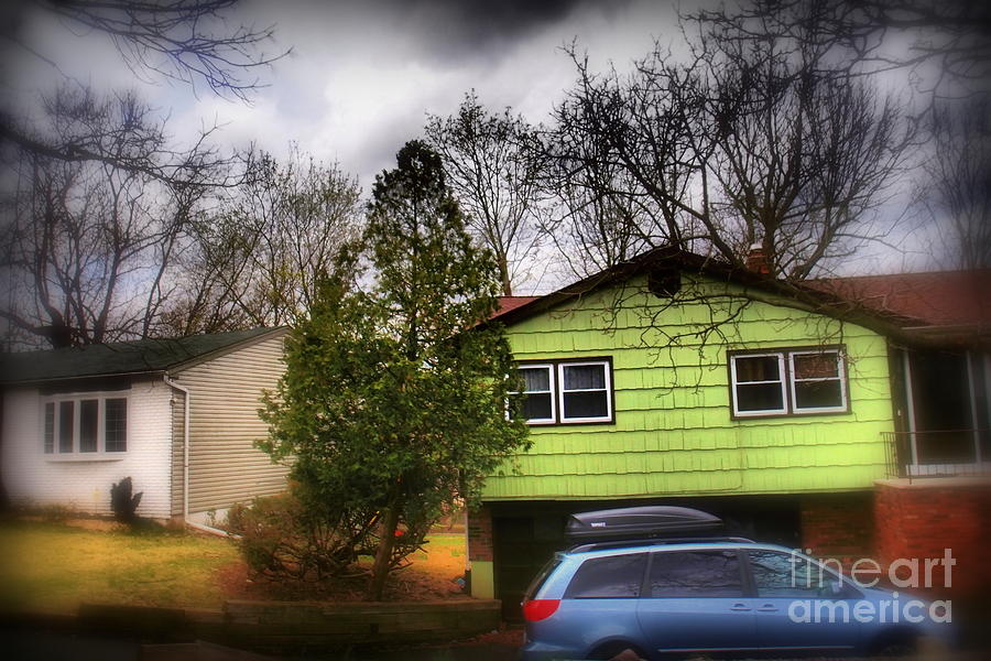 Suburban Dream - House with Blue Car Photograph by Miriam Danar