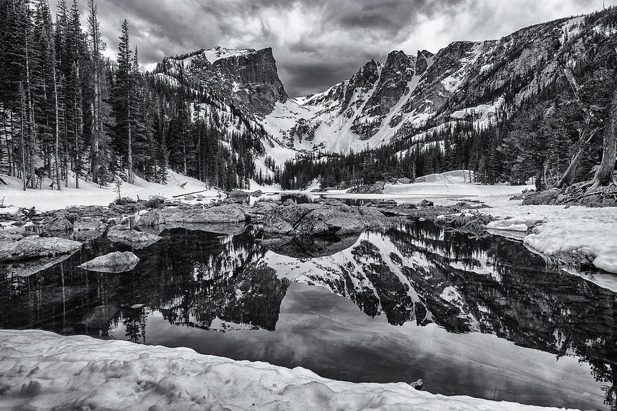 Rocky Mountain National Park Photograph - Dream Lake Morning Monochrome by Darren White
