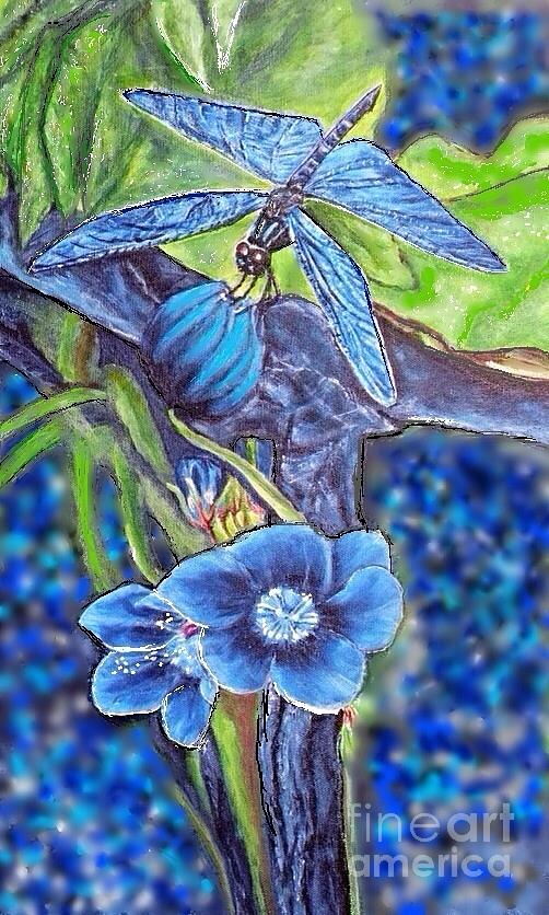 Dream of a Blue Dragonfly Over Water Painting by Kimberlee Baxter
