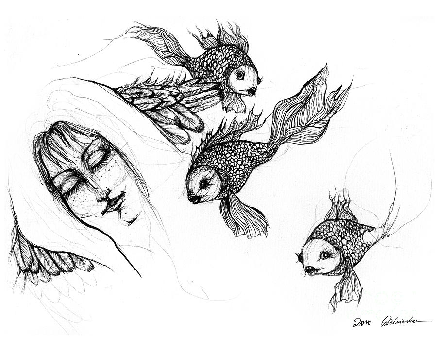 Dream Of Goldfish Drawing by Angel Ciesniarska