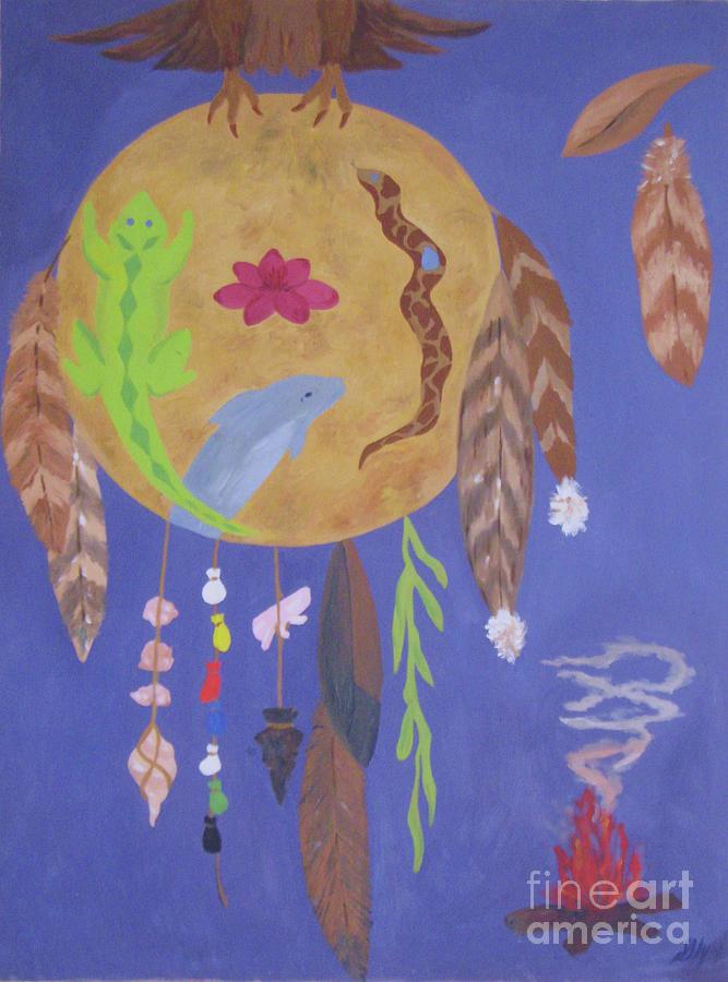 Dream Spirit Shield Painting by Ellen Levinson