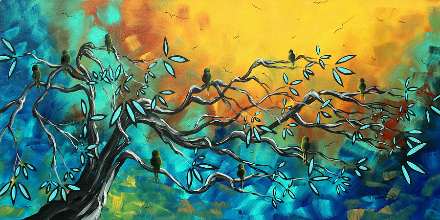 Abstract Painting - Dream Watchers Original abstract Bird Painting by Megan Aroon