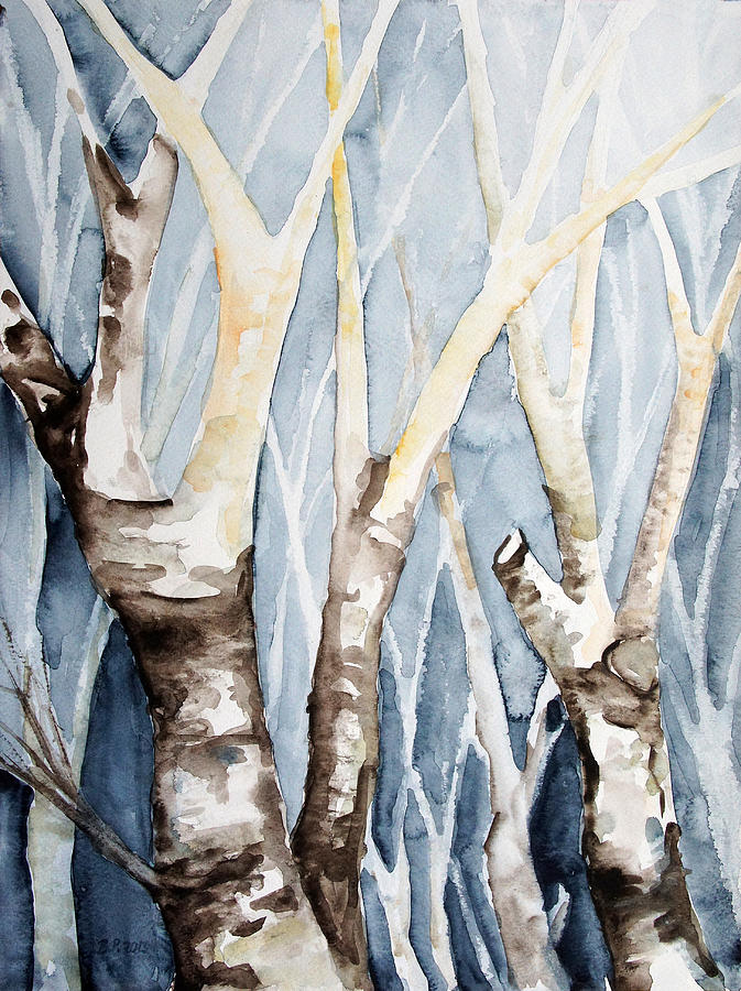 Dreaming Birch Trees Painting by Barbara Pommerenke