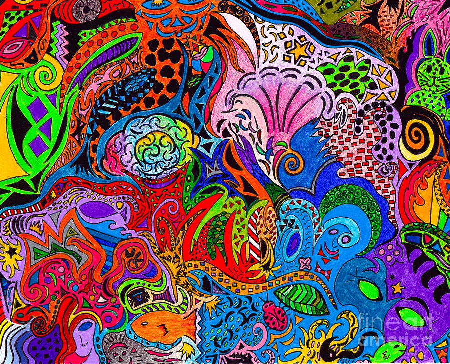Mushroom Drawing - Dreaming in Color by M West