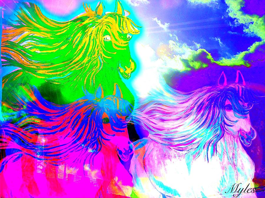 Horse Painting - Dreaming of Rainbow Horses by Saundra Myles