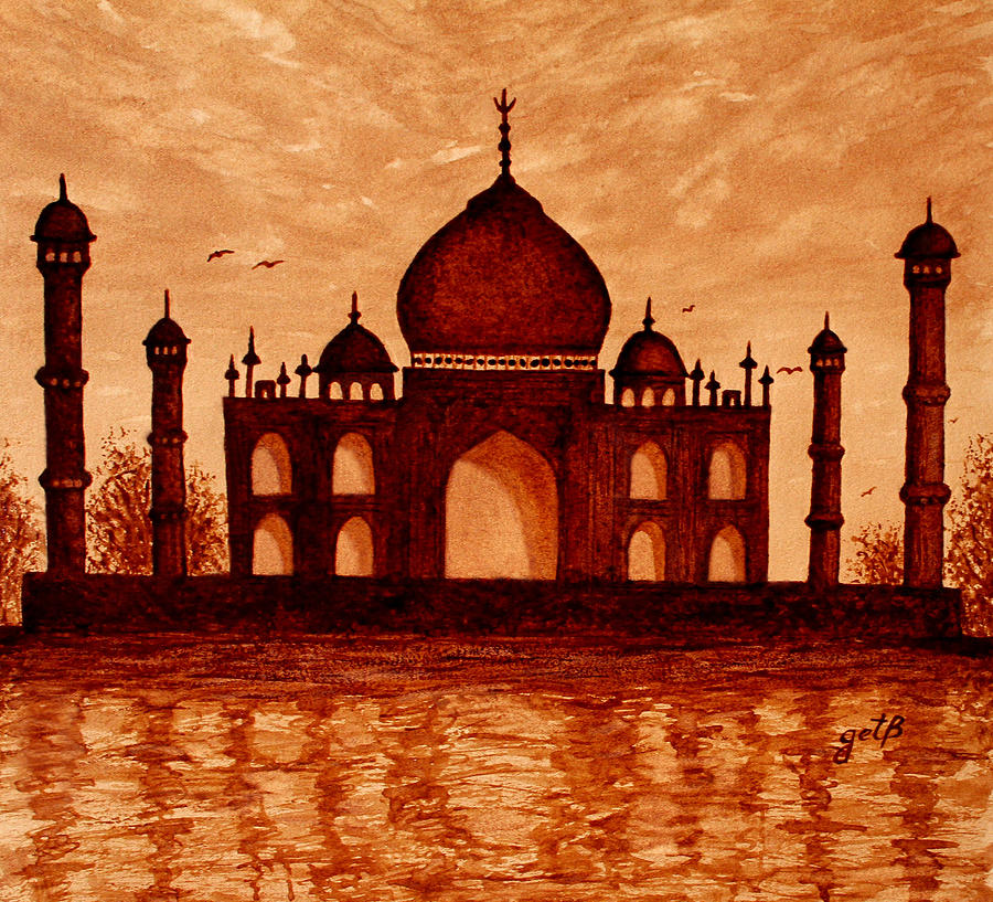 Dreaming of Taj Mahal original coffee painting Painting by Georgeta  Blanaru