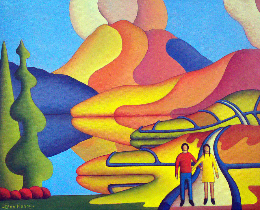 Dreamscape with lovers by lake  Painting by Alan Kenny