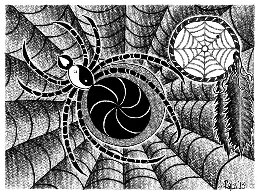 Spider Drawing - Dreamweaver by Barb Cote
