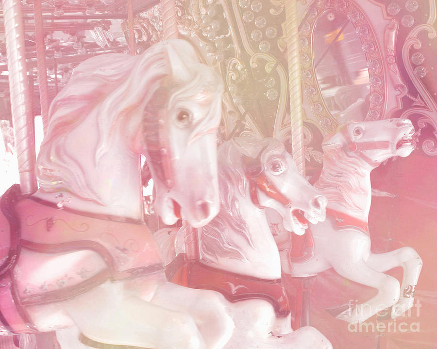 Dreamy Baby Pink Merry Go Round Carousel Horses - Pink Carousel Horses Baby Girl Nursery Decor Photograph by Kathy Fornal