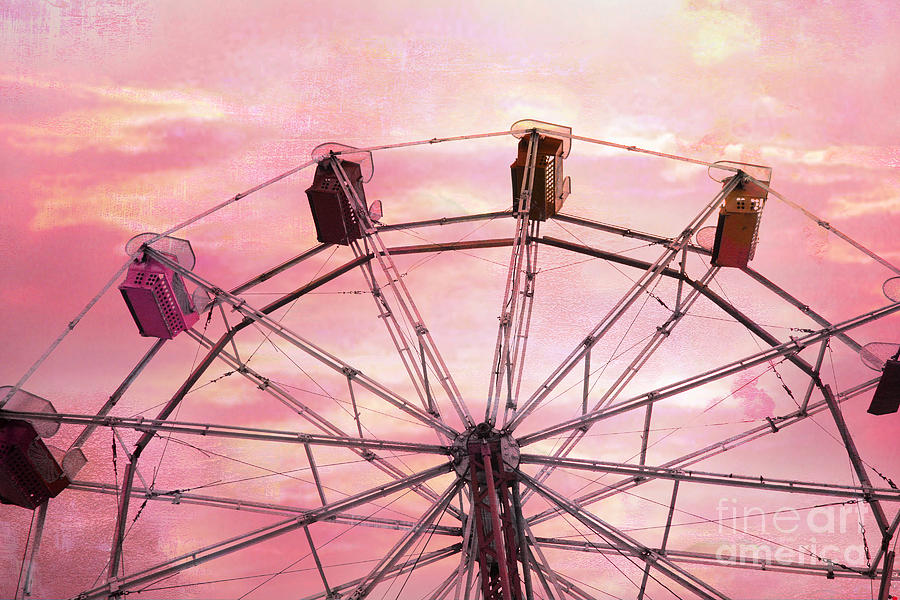 Lemonade Stand Photograph - Dreamy Baby Pink Sky Ferris Wheel Carnival Art by Kathy Fornal