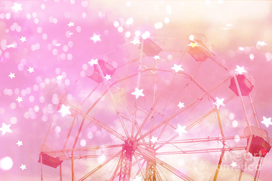 Dreamy Baby Girl Pink Yellow Carnival Festival Ferris Wheel Circles and Stars Art Photograph by Kathy Fornal
