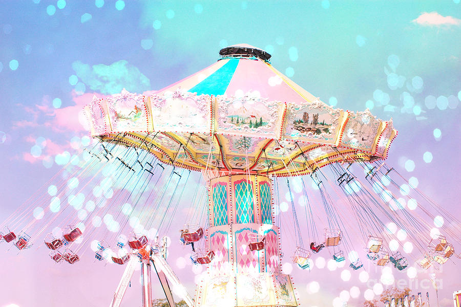 Dreamy Carnival Ferris Wheel Ride - Baby Pink Aqua Teal Ferris Wheel Festival Ride Photograph by Kathy Fornal