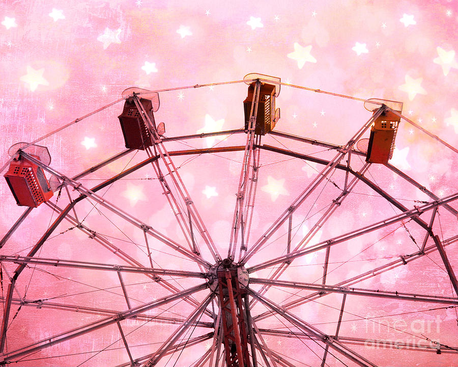 Dreamy Carnival Ferris Wheel Stars - Ferris Wheel Pink and White Fairytale Prints  Photograph by Kathy Fornal