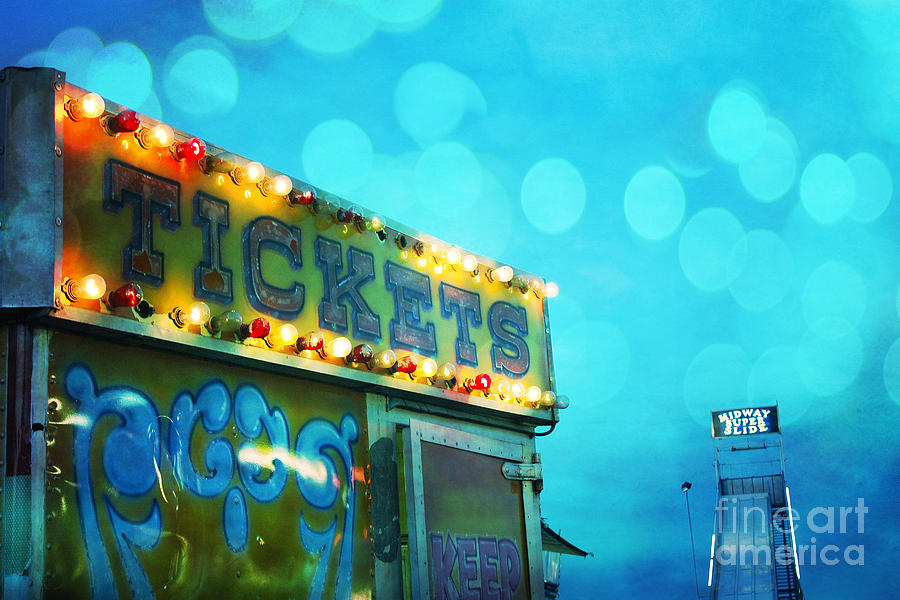 Dreamy Carnival Festival Ticket Booth Stand - Teal Aquamarine Blue Carnival Festival Fun Slide Photo Photograph by Kathy Fornal