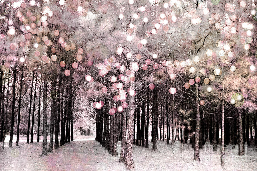 Pink Forest Fantasy Nature Photograph - Dreamy Cottage Shabby Chic Pastel Nature Photography - Fairytale Fantasy Woodlands Pink Forest by Kathy Fornal
