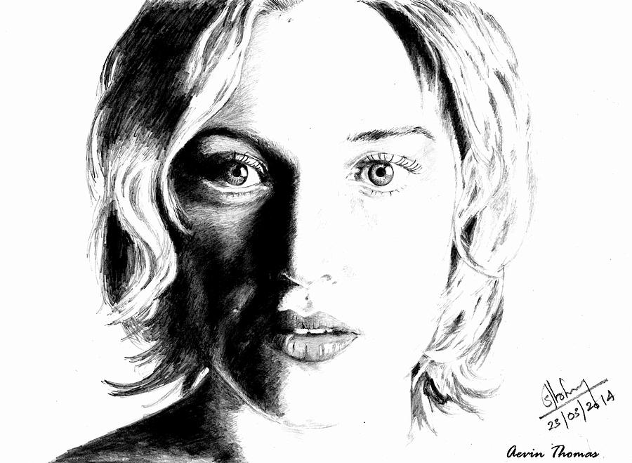 Black And White Sketch Drawing - Dreamy eyes  by Aevin Thomas