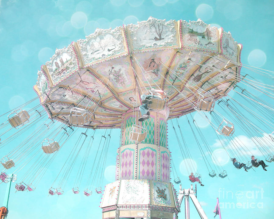 Dreamy Pastel Aqua Blue Teal Ferris Wheel Swing Ride Carnival Art ...