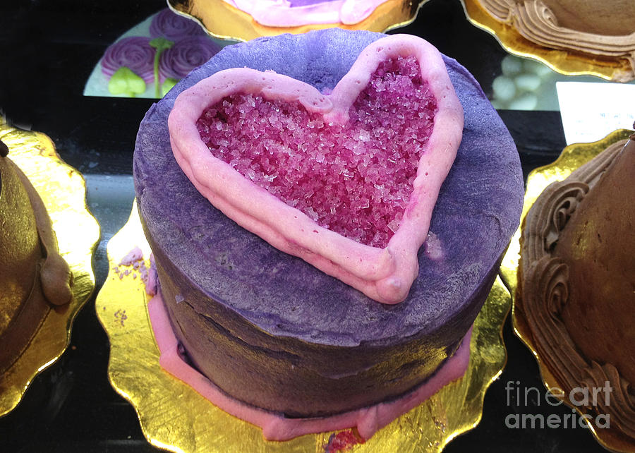 Dreamy Pink and Purple Cottage Romantic Heart Cake - Valentine Hearts Cake Art Decor Photograph by Kathy Fornal