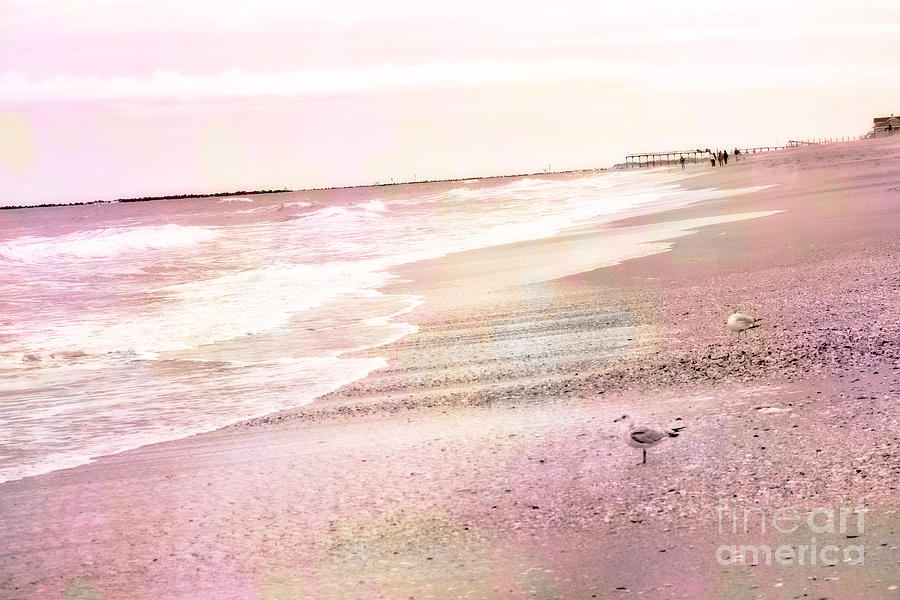 Ocean Waves Photograph - Dreamy Pink Beach Ocean Coastal Wrightsville Beach North Carolina Beach Ocean Art by Kathy Fornal
