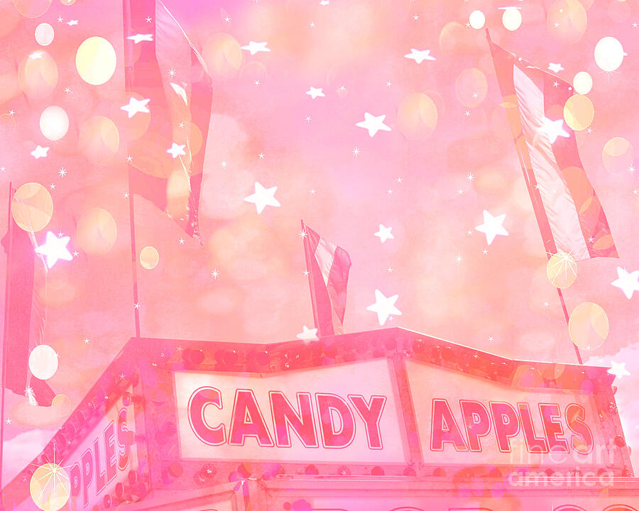 Pink Photograph - Dreamy Pink Carnival Festival Fair Candy Apples Stand With Stars and Circles  by Kathy Fornal