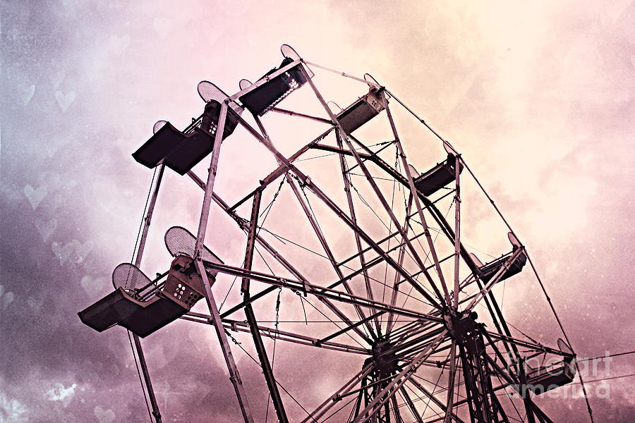 Dreamy Pink Lavender Baby Girl Nursery Ferris Wheel - Carnival Fair Ferris Wheel With Hearts Photograph by Kathy Fornal