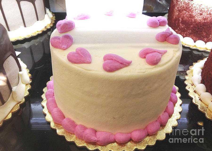 Heart Cakes Photograph - Dreamy Pink Hearts Romantic Cake - Valentine Cake Romantic Food Photography  by Kathy Fornal