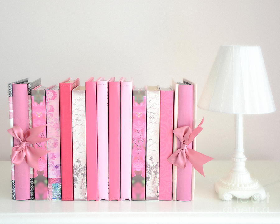 Dreamy Romantic Books Collection - Shabby Chic Cottage Chic Pastel Pink Books Photograph Photograph by Kathy Fornal