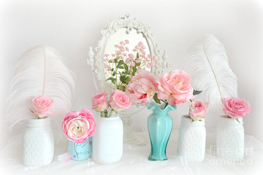 Dreamy Romantic Shabby Chic Pink White Floral Decor - Romantic Shabby Chic Flower Prints  Photograph by Kathy Fornal