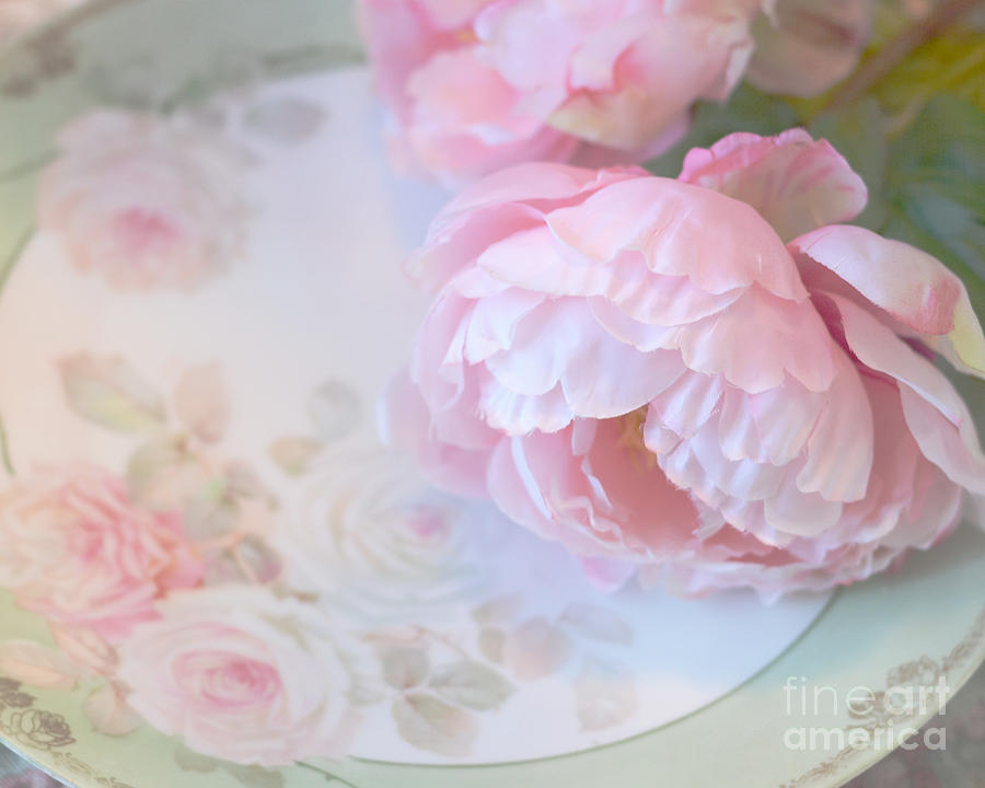 Pink Peonies Photograph - Dreamy Shabby Chic Pink Peonies - Romantic Cottage Chic Vintage Pastel Peonies Floral Art by Kathy Fornal
