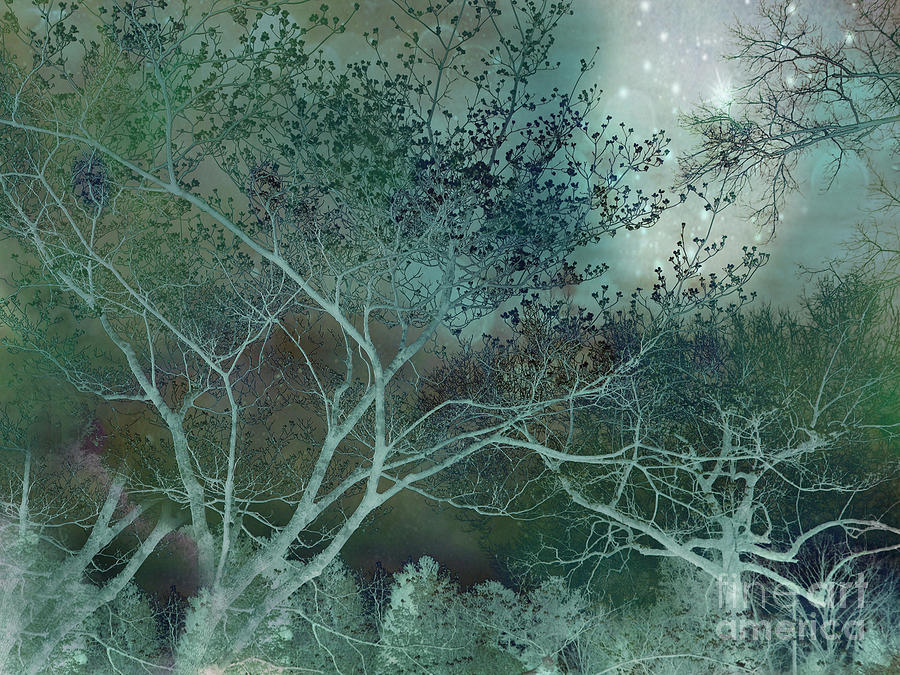 Dreamy Surreal Fantasy Teal Aqua Trees Fairytale Nature  Photograph by Kathy Fornal