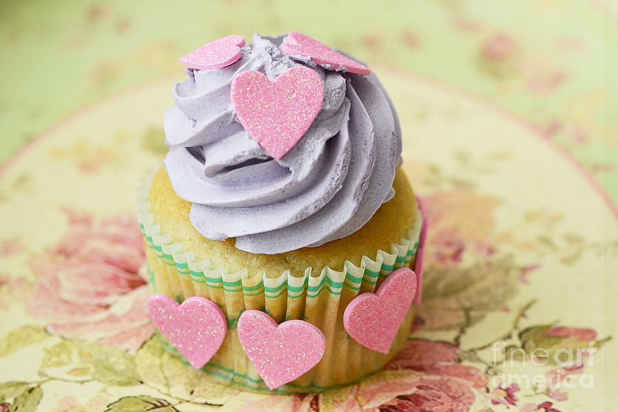 Dreamy Valentine Cupcake Pink Hearts Romantic Food Photography  Photograph by Kathy Fornal