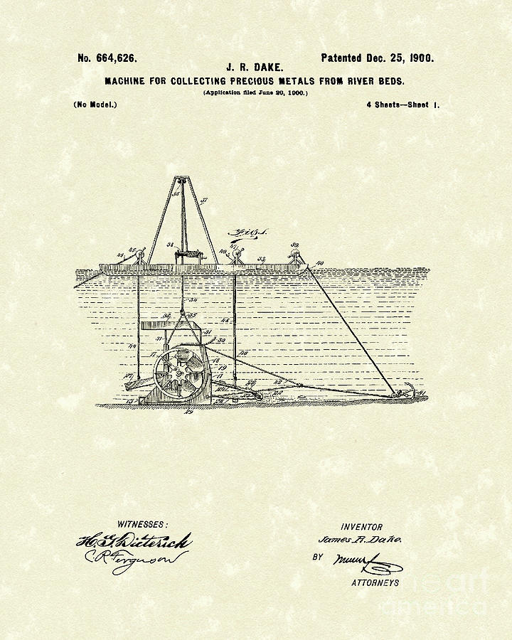 Dredger 1900 Patent Art Drawing by Prior Art Design