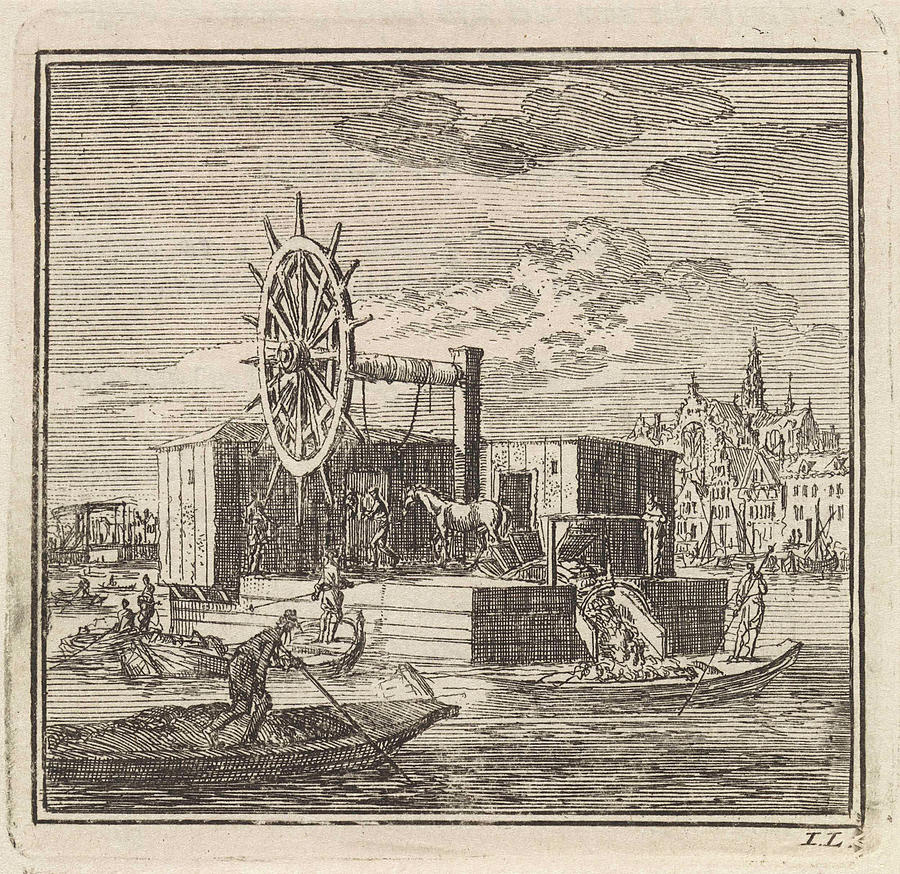 Dredger On The Outskirts Of A Town, Print Maker Jan Luyken Drawing by ...