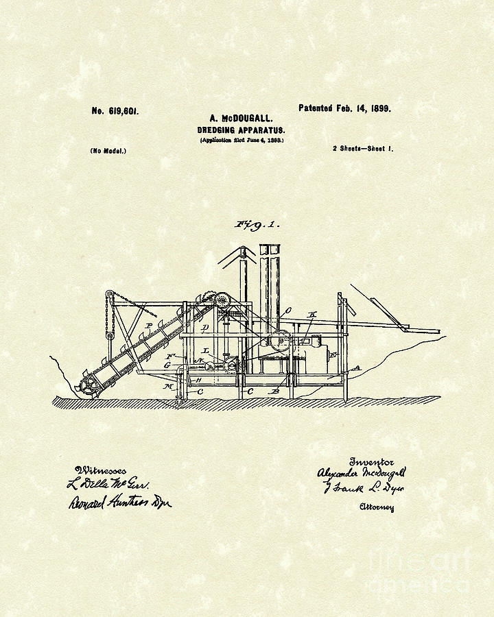 Dredging Apparatus 1899 Patent Art Drawing by Prior Art Design