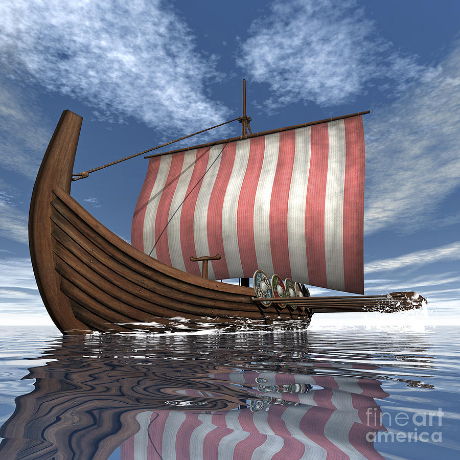 Drekar Viking Ship Navigating The Ocean Digital Art by Elena Duvernay