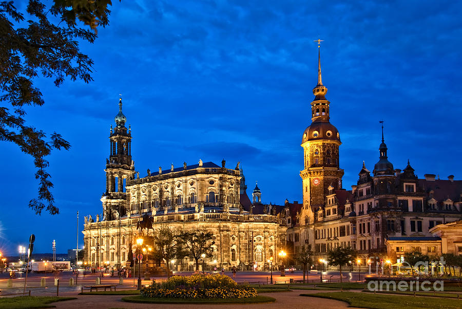 Castle Photograph - Dresden at night by Delphimages Photo Creations