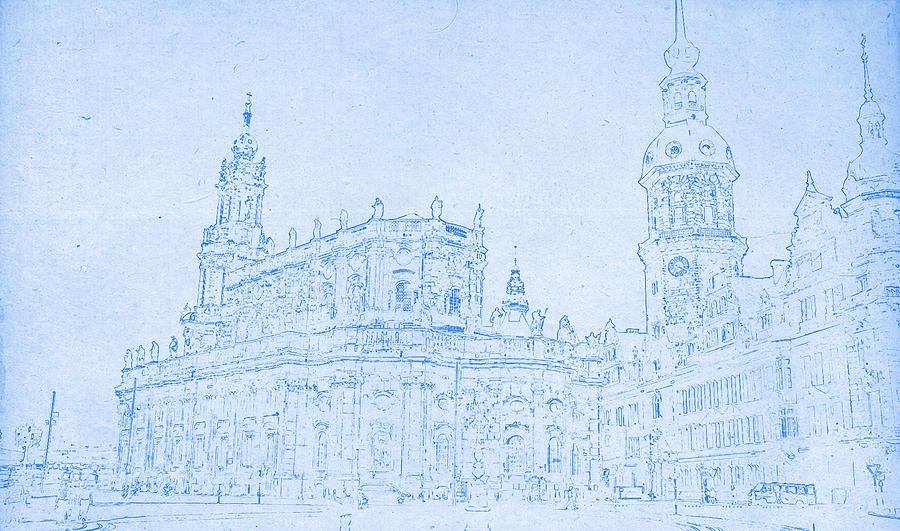 Dresden Germany BluePrint Painting by Celestial Images