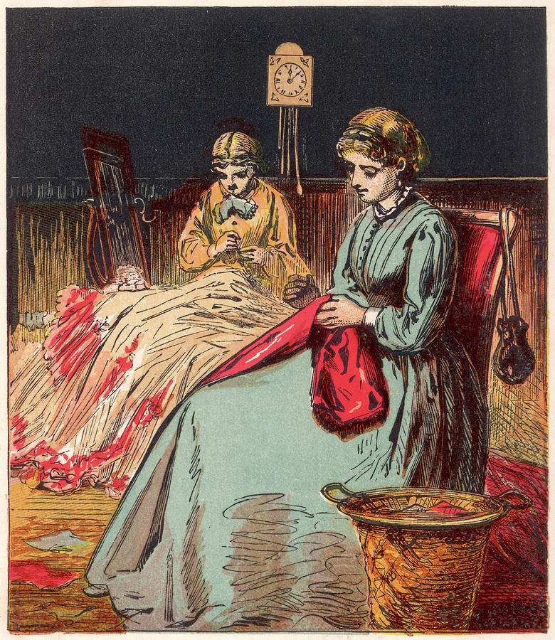 Dressmakers sit up all night working drawing by mary evans picture