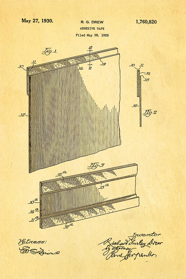 Tool Photograph - Drew Adhesive Tape Patent Art 1930 by Ian Monk